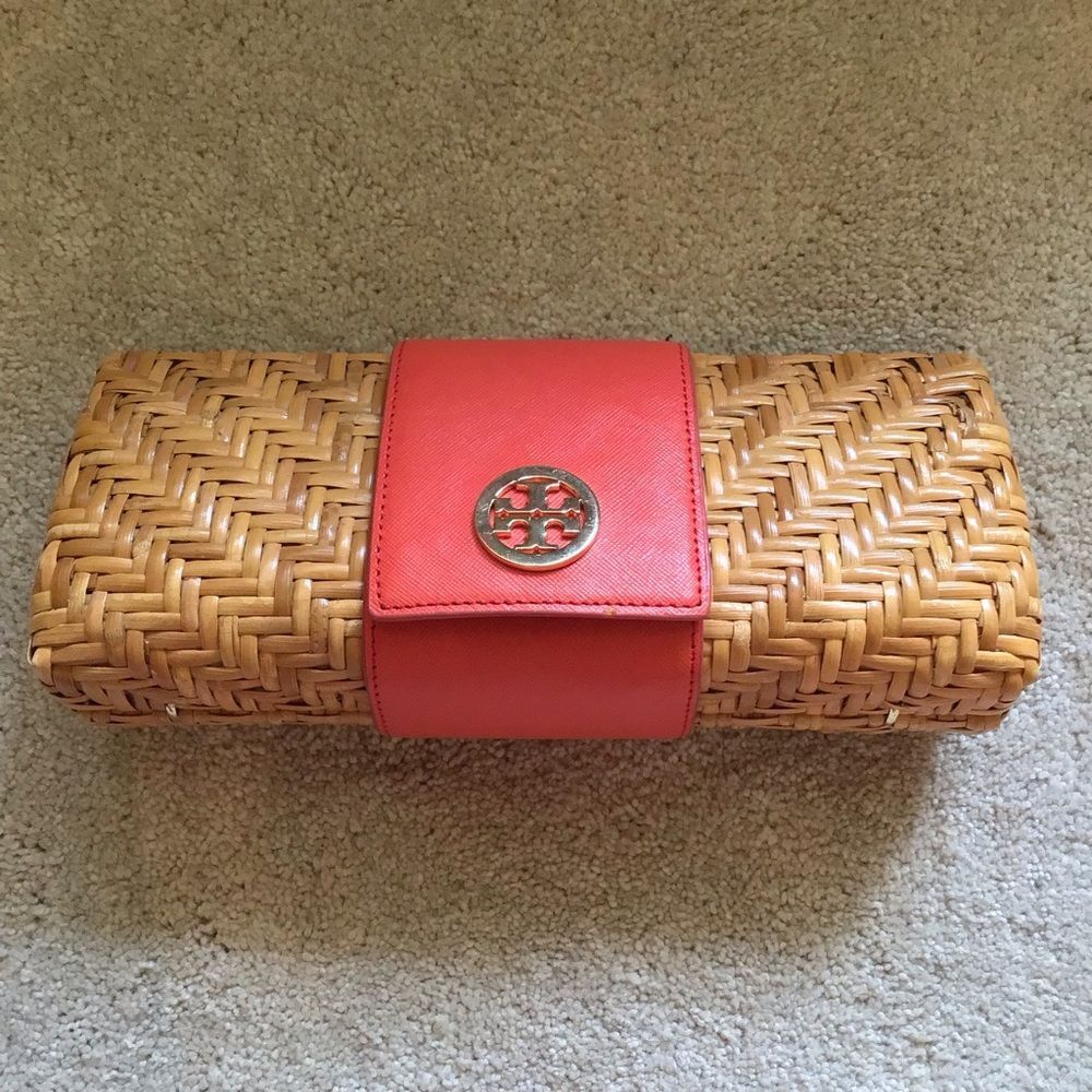 Tory Burch Orange Wicker Rattan Clutch - Picture 6 of 9